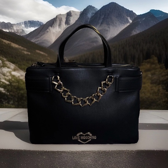 Love Moschino Borsa Black Vegan Leather Rosso Satchel/Shoulder Bag and Dust Bag - Picture 11 of 11